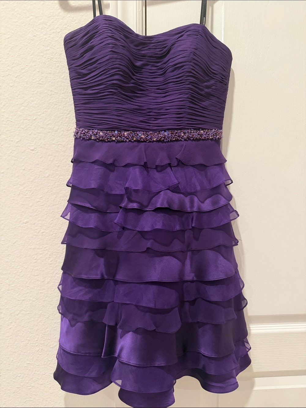Kurt Thomas Silk Strapless Purple Ruffled Party Dress